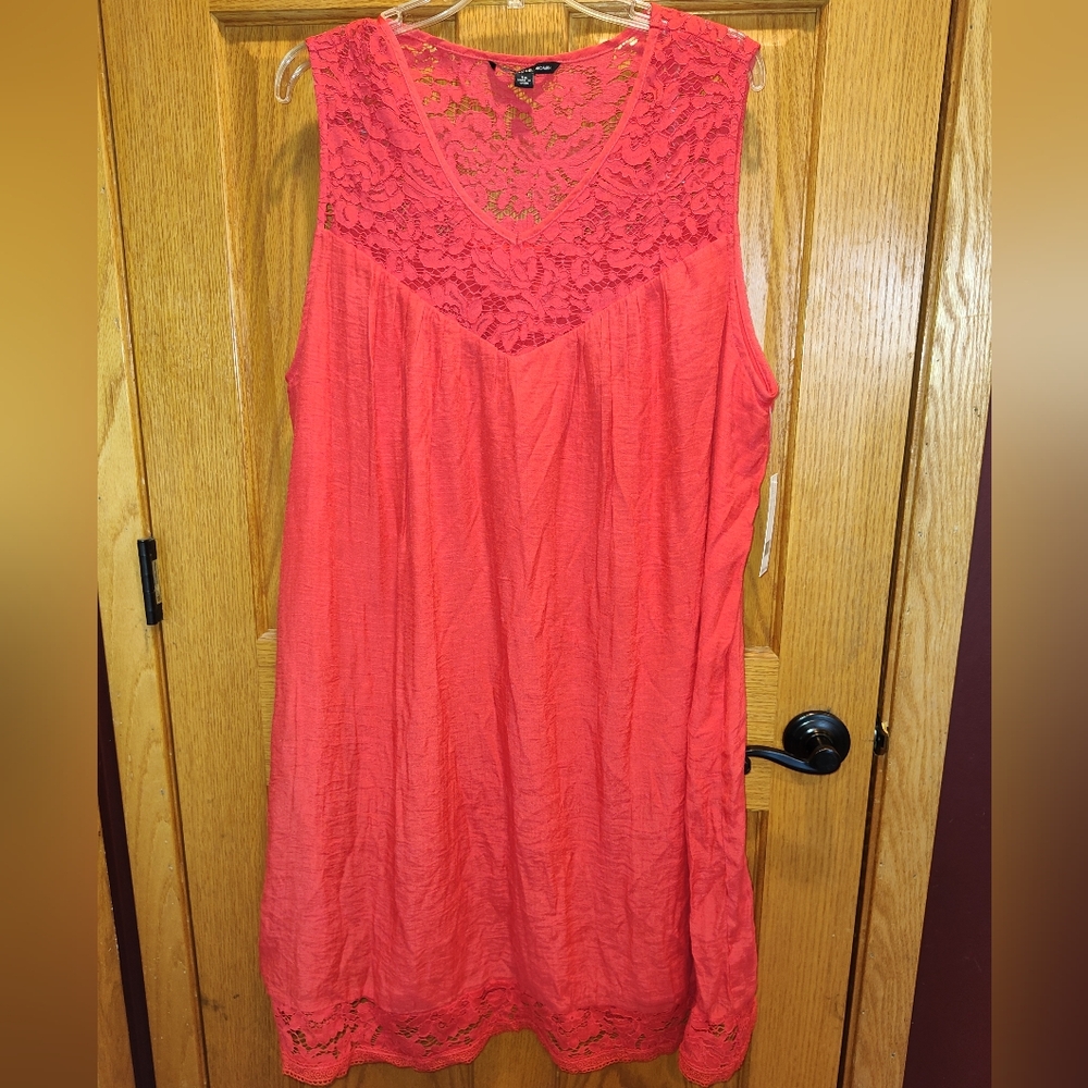 NWT Zac & Rachel Plus Sized Lace Lined Sleeveless Dress In Coralicious